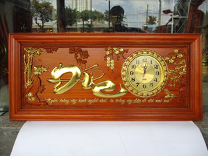 Tranh đồng hồ Chữ Đức thư pháp tiếng Việt gỗ hương 108cm x 48cm - TGPX2276