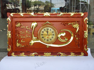 Tranh đồng hồ gỗ Chữ Lộc thư pháp thếp vàng 88cm x 48cm - TGPX2281