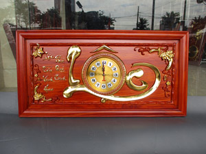 Tranh gỗ hương đồng hồ chữ Lộc thếp vàng 81cm x 41cm - TGPX2003-1