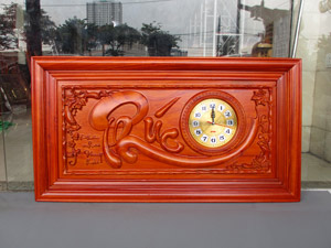 Tranh gỗ đồng hồ Chữ Phúc thư pháp sơn pu 88cm x 48cm - TGPX2282-1PU