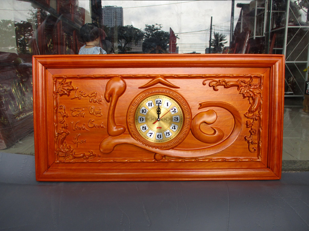 Tranh gỗ hương đồng hồ chữ Lộc sơn pu 81cm x 41cm - TGPX2003-1PU