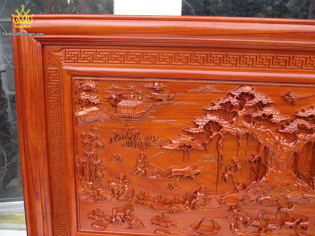 Tranh phong cảnh đồng quê gỗ hương đỏ nam phi 155cm x 79cm - TGPX2259PU | Tranh  Gỗ Vũ Phong